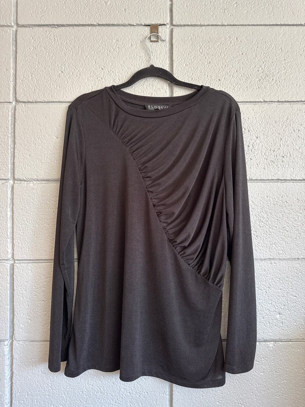 Eloquii Black Ruched Long-Sleeve Mesh Top Size 18/20